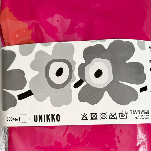 Marimekko Maija Isola Unikko Red Orange Pink Poppy Flowers PVC Shower Curtain - Picture 2 of 10